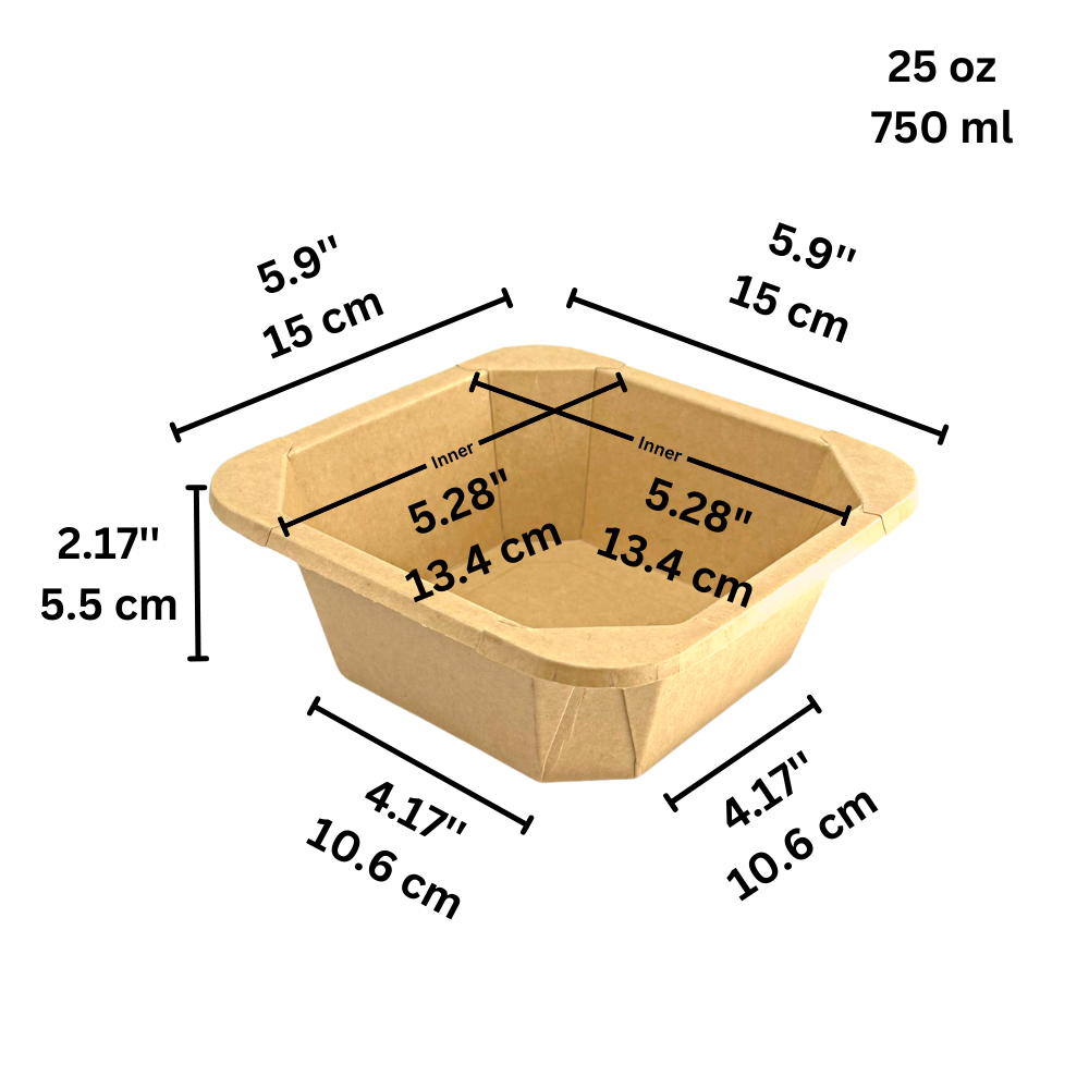 #750S | 25oz Kraft Square Paper Container | 134x134mm Top - 300 Pcs ...
