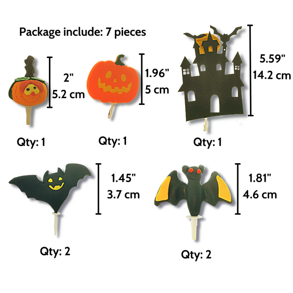 7 Pcs Halloween Cake Decoration Kit - size