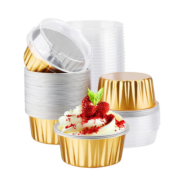 7oz Golden Aluminium Foil Baking Cup W/ Clear High Lid - 200 Sets
