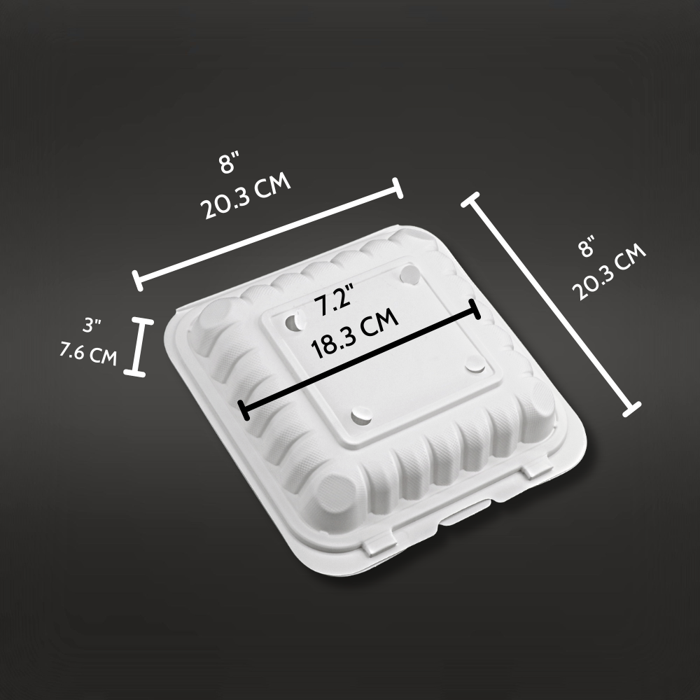 #81 W/Hole Microwavable Square Clam Shell Food Container-8x8x3