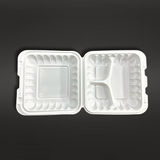 #83 W/ Hole | 3 Compartment Microwavable PP Square Clamshell Food Container W/ Hole | 8x8x3"-open