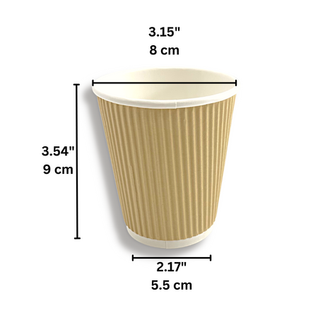 8oz Kraft Ripple Wall Paper Hot Cup | 80mm Top - 500 Pcs