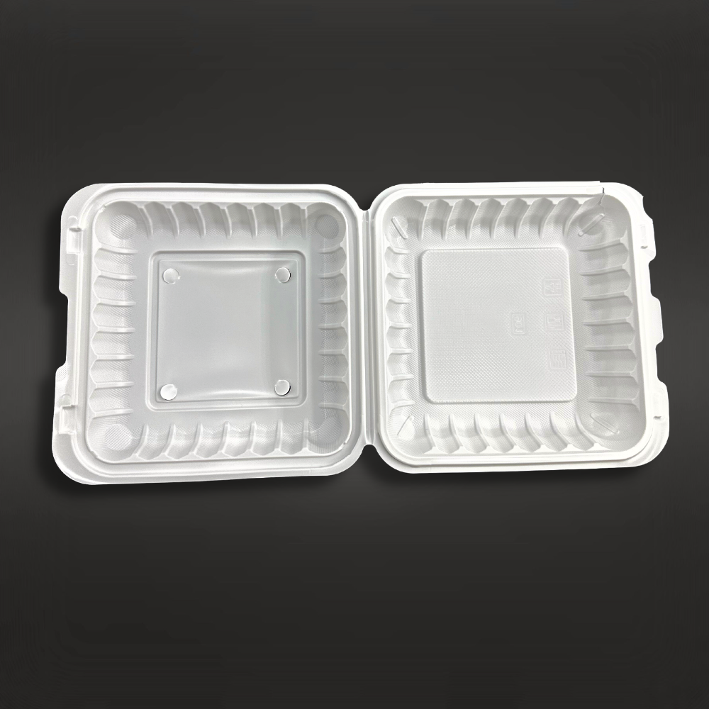 #91 W/ Hole | Microwavable PP Square Clamshell Food Container W/ Hole | 9x9x3"-open