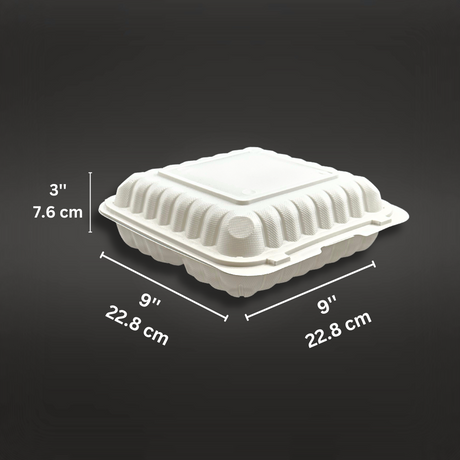 #93 W/ Hole | 3 Compartment Microwavable PP Square Clamshell Food Container W/ Hole | 9x9x3" - size