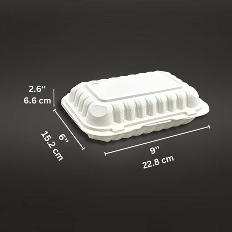 #96 W/ Hole | Microwavable PP White Rectangular Clamshell Food Container W/ Hole | 9x6x2.6" - size