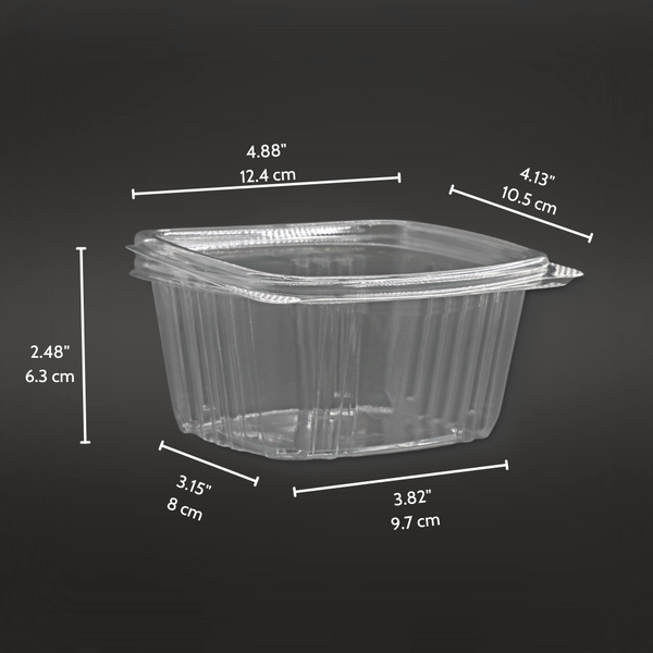 AD16 | 16oz PET Clear Rectangular Hinged Salad Container - size