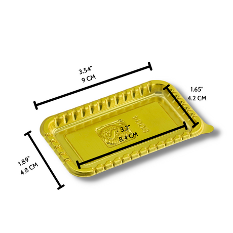 B004 | 3.54x1.89" Plastic Golden Rectangular Cake Board - Size
