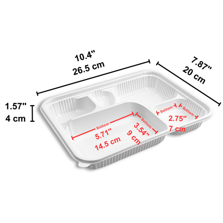 C01-OME-ATCLH32 | PP White Rectangular Bento Box | 5 Compartment (Base Only) - size