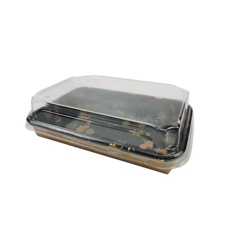 C03-SM7-1105 | Eco-friendly Maple Leaf Paper Sushi Tray W/ Plastic Lid | 7.28x5x2.17" - 300 Sets