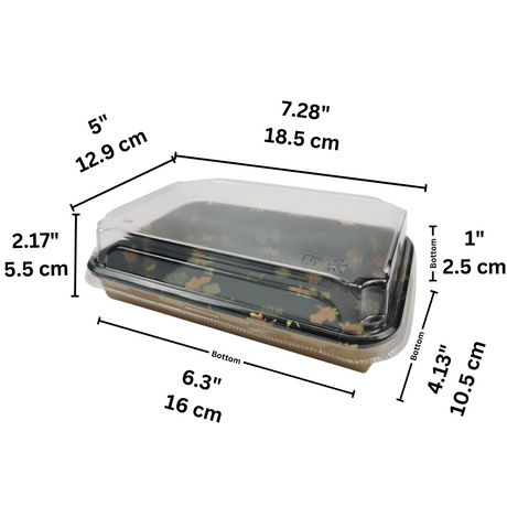 C03-SM7-1105 | Eco-friendly Maple Leaf Paper Sushi Tray W/ Plastic Lid | 7.28x5x2.17" - size