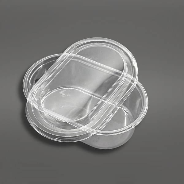 CL-150G | 14oz Oval Clear Plastic Mousse Container W/ Lid - open