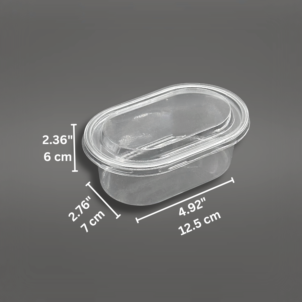 CL-150G | 14oz Oval Clear Plastic Mousse Container W/ Lid - size