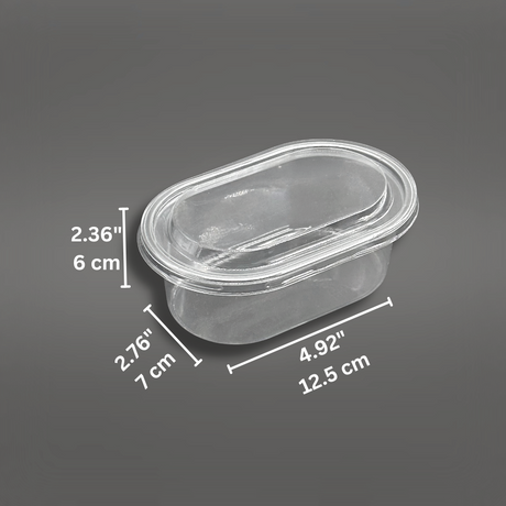 CL-150G | 14oz Oval Clear Plastic Mousse Container W/ Lid - size