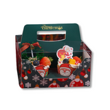 Christmas Green 4 Cupcake Box W/ Handle & Window & Insert | 7.09x7.09x3.74" - 10 Sets