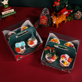 Christmas Green 4 Cupcake Box W/ Handle & Window & Insert | 7.09x7.09x3.74" - from top