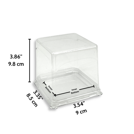 Clear PET Clear Square Cake Box W/ Lid | 3.54x3.35x3.86" - size