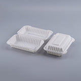 #EP28 | Microwavable PP White Rectangular Clamshell Food Container | 8x4.9x2.6" - with open