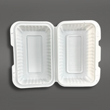 #EP28 | Microwavable PP White Rectangular Clamshell Food Container | 8x4.9x2.6" - open