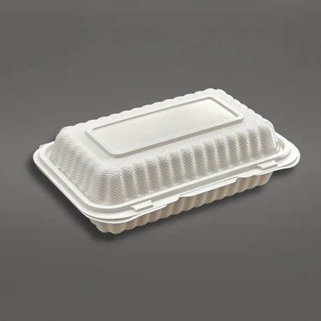 #EP28 | Microwavable PP White Rectangular Clamshell Food Container | 8x4.9x2.6" - 150 Pcs