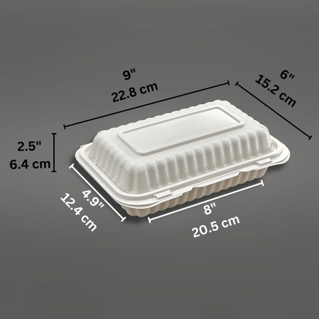 #EP28 | Microwavable PP White Rectangular Clamshell Food Container | 9x6x2.5" - 150 Pcs