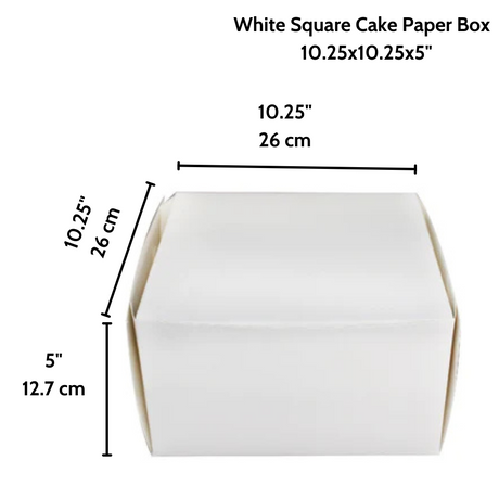 Eco-Friendly White Square Cake Paper Box  10.25x10.25x5 - Size