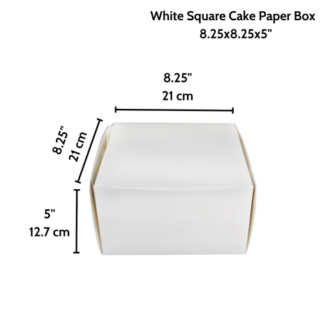 Eco-Friendly White Square Cake Paper Box  8.25x8.25x5 - Size