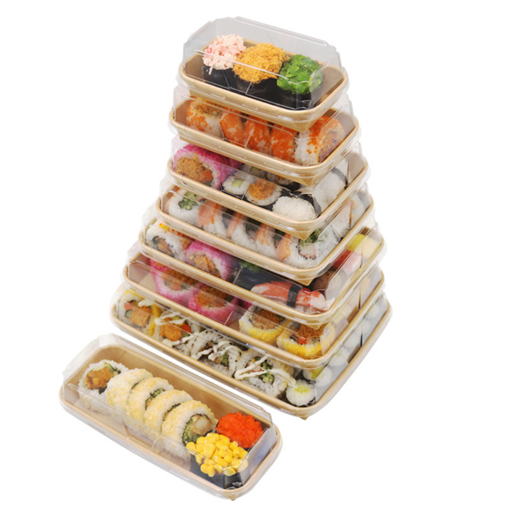 JH-1107/ST06 | 19oz Kraft Paper Sushi Tray W/ PET Lid | 8.74x5.5x1.89 ...