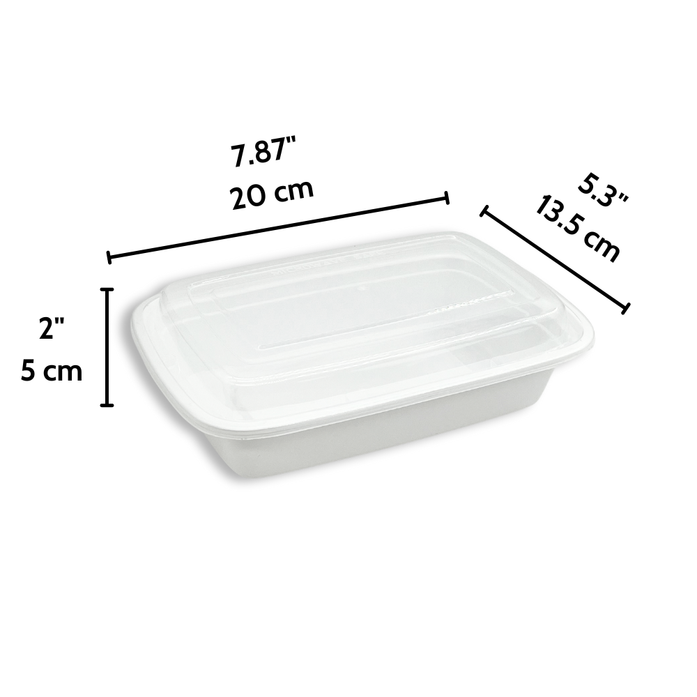 F-7524 | TD 24oz Microwaveable PP White Rectangular Container W/ Lid - 150 Sets