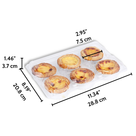 F1109 PET  6 Egg Tart Clear Rectangular Hinged Container - Size