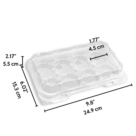 F1380 PET  8 Egg Tart Clear Rectangular Hinged Container - Size