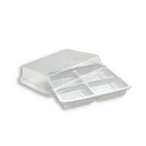 FG136 | 4 Compartment Plastic Mini Cake White Box W/ Clear Anti-Fog Lid | 4.84x4.84x1.77" - open