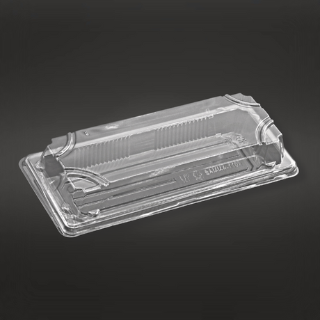 #1102 PET | Clear Sushi Tray W/ Lid | 7.5x2.56x1.77" - Front