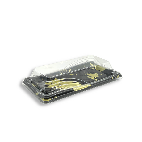 FS-810710 | Black Golden Sushi Tray W/ Clear Lid | 9.45x5.51x2" - 400 Sets