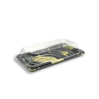 FS-810710 | Black Golden Sushi Tray W/ Clear Lid | 9.45x5.51x2