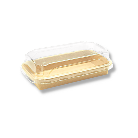 HD-1101 | Eco-friendly Kraft Paper Sushi Tray W/ Plastic Lid | 6.3x3.54x1.89" - 400 Sets