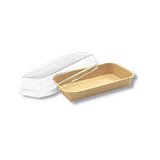 HD-1101 | Eco-friendly Kraft Paper Sushi Tray W/ Plastic Lid | 6.3x3.54x1.89" - open