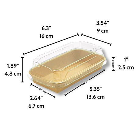 HD-1101 | Eco-friendly Kraft Paper Sushi Tray W/ Plastic Lid | 6.3x3.54x1.89" - size