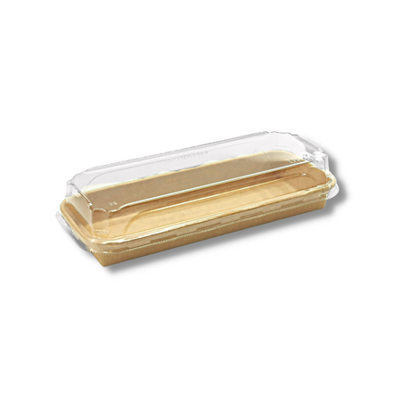 HD-1102 | Eco-friendly Kraft Paper Sushi Tray W/ Plastic Lid | 8.66x3.54x1.89" - 300 Sets