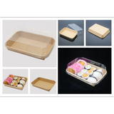 HD-1103 | Eco-friendly Kraft Paper Sushi Tray W/ Plastic Lid | 6.5x4.53x1.89" - with food