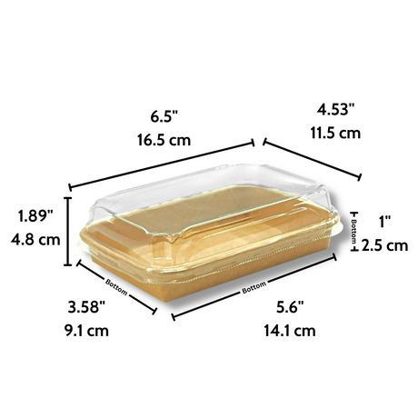 HD-1103 | Eco-friendly Kraft Paper Sushi Tray W/ Plastic Lid | 6.5x4.53x1.89" - size