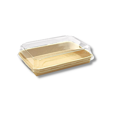 HD-1105 | Eco-friendly Kraft Paper Sushi Tray W/ Plastic Lid | 7.28x5.12x1.89" - 300 Sets