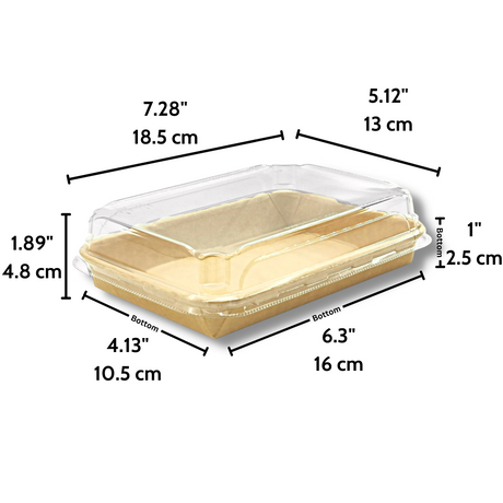 HD-1105 | Eco-friendly Kraft Paper Sushi Tray W/ Plastic Lid | 7.28x5.12x1.89" - size