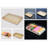 HD-1107 | Eco-friendly Kraft Paper Sushi Tray W/ Plastic Lid | 8.74x5.5x1.89" - with food
