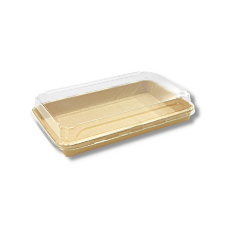 HD-1109 | Eco-friendly Kraft Paper Sushi Tray W/ Plastic Lid | 9.45x5.91x1.89" - 200 Sets