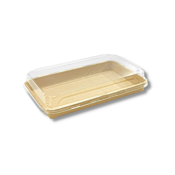 HD-1109 | Eco-friendly Kraft Paper Sushi Tray W/ Plastic Lid | 9.45x5.91x1.89