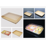 HD-1109 | Eco-friendly Kraft Paper Sushi Tray W/ Plastic Lid | 9.45x5.91x1.89" - With Food