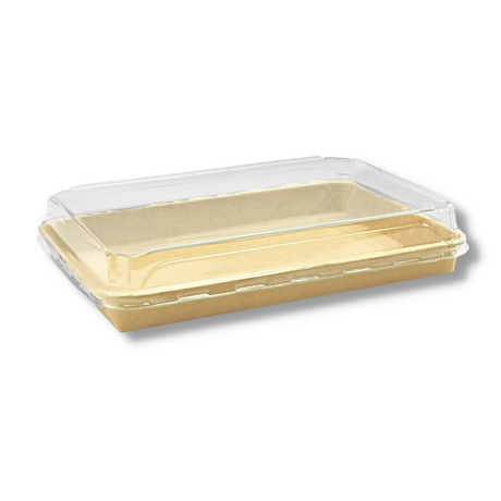 HD-1111 | Eco-friendly Kraft Paper Sushi Tray W/ Plastic Lid | 10.24x7.09x1.89" - 200 Sets