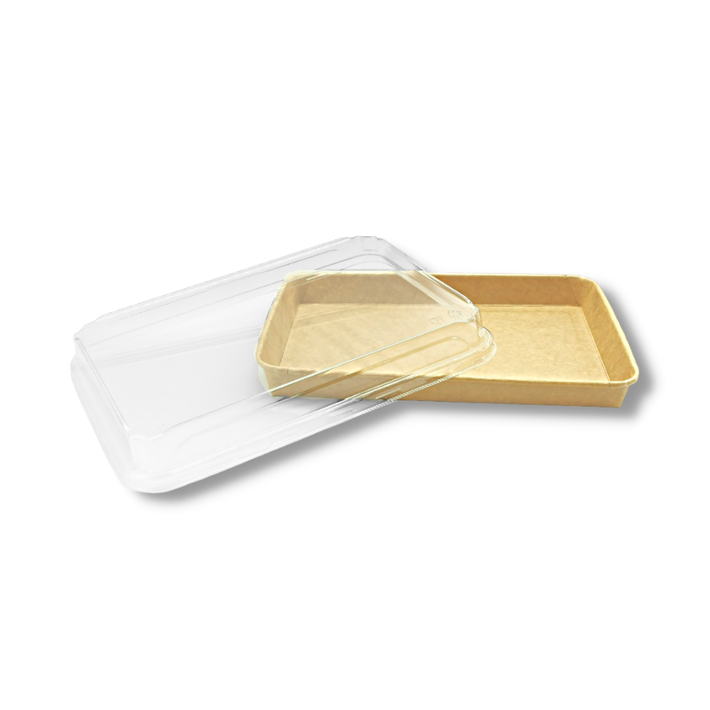 HD-1111 | Eco-friendly Kraft Paper Sushi Tray W/ Plastic Lid | 10.24x7.09x1.89" - 200 Sets