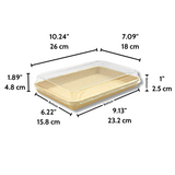 HD-1111 | Eco-friendly Kraft Paper Sushi Tray W/ Plastic Lid | 10.24x7.09x1.89" - size