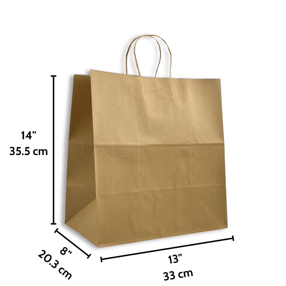 HD-13814 | 100% Recycled Paper Kraft Bag W/ Twisted Handle | 13x7x14" - size